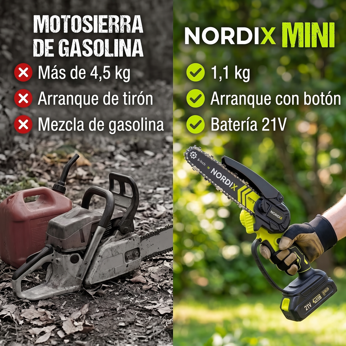 Motosierra de gasolina vs NordiX Mini