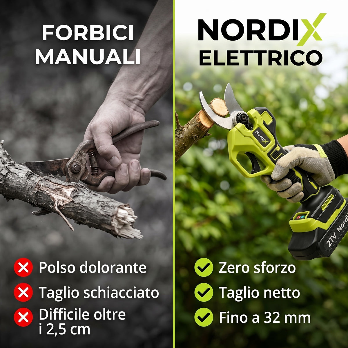 Confronto: forbici manuali contro potatore elettrico NordiX